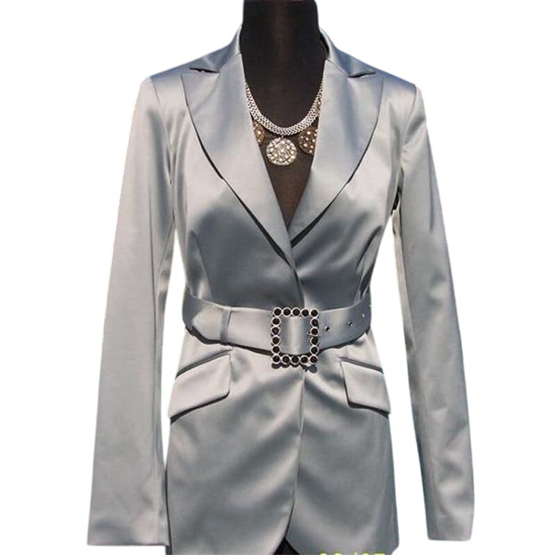 Cache Silver Gray Rhinestone Self-Belt Top Jacket Lined Satin Stretch Nwt $238